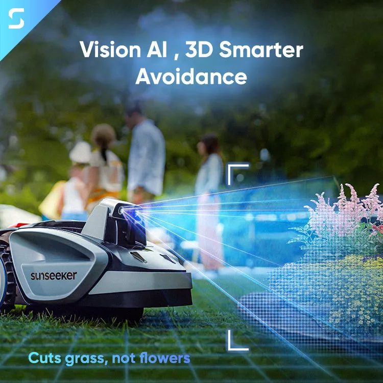 Sunseeker V3 avec détection d'obstacles IA Vision dans le jardin