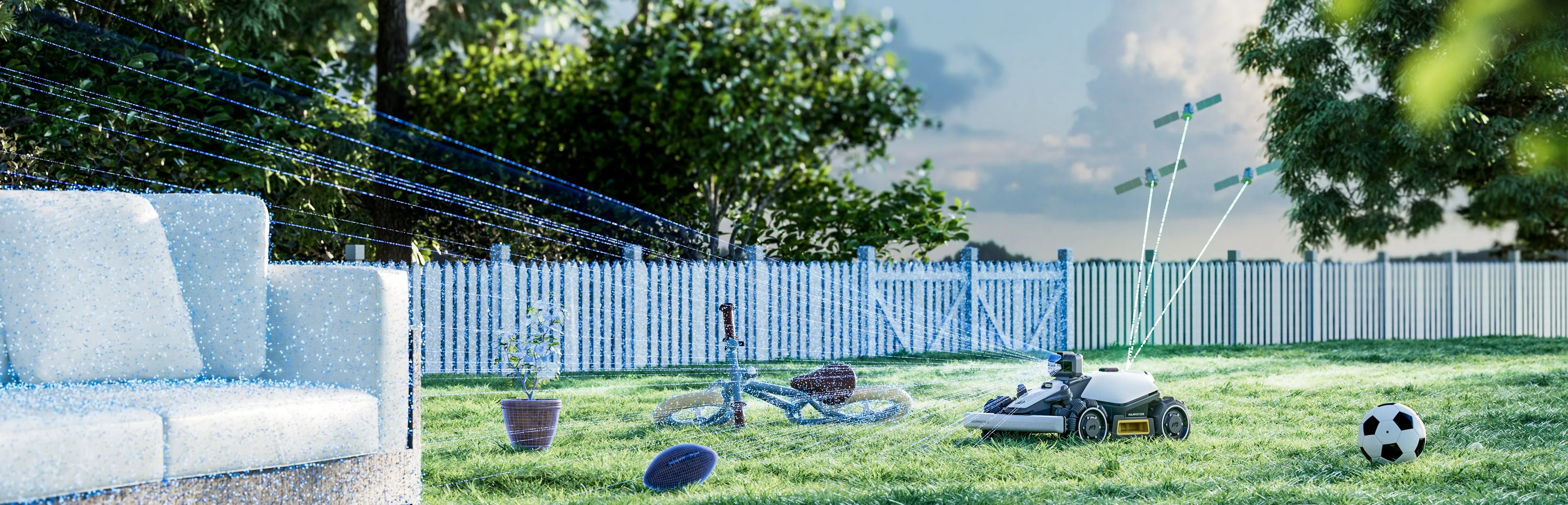 Mammotion LUBA Mini AWD LiDAR auf einer Rasenfläche im Garten