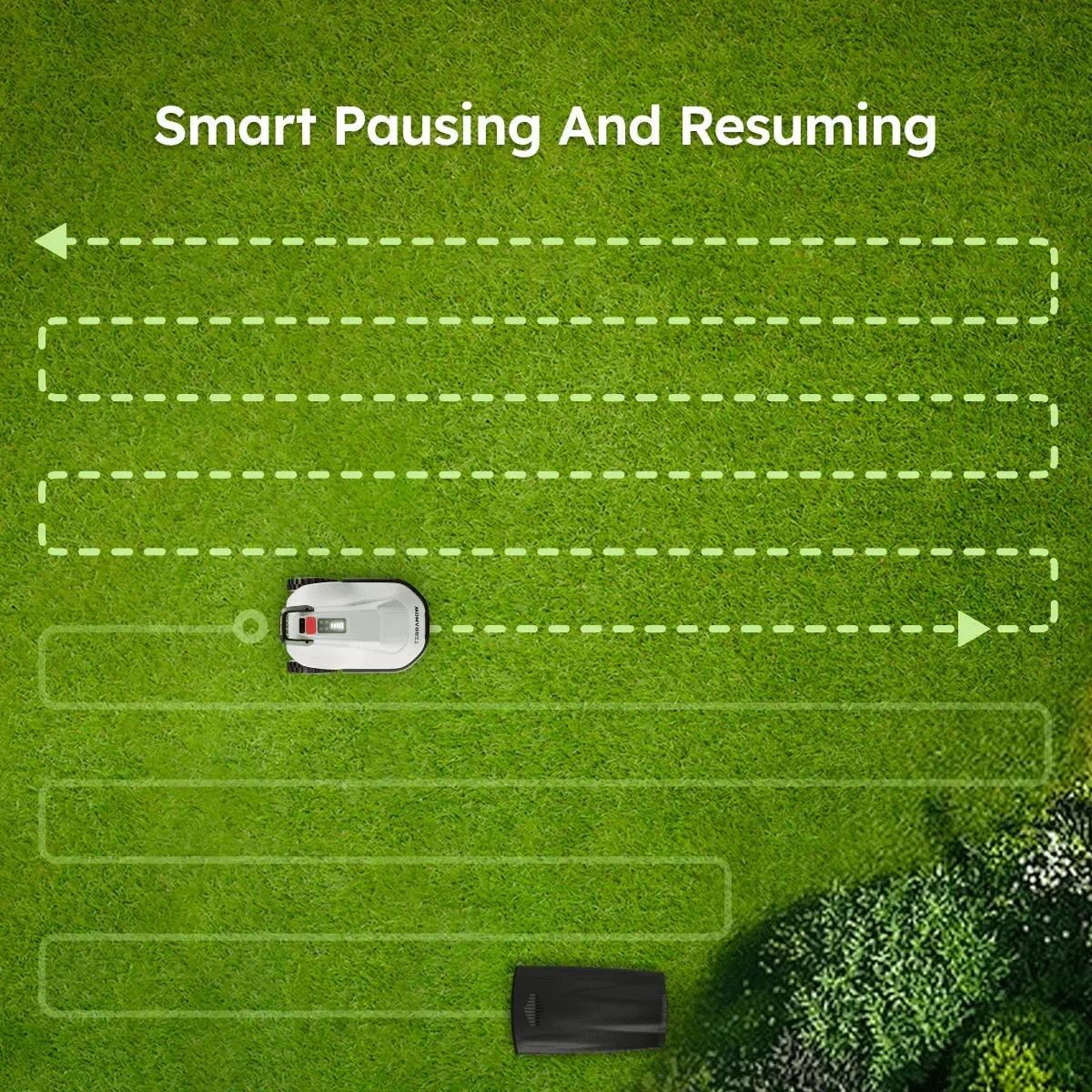 TerraMow S-Series mowing systematically on the lawn