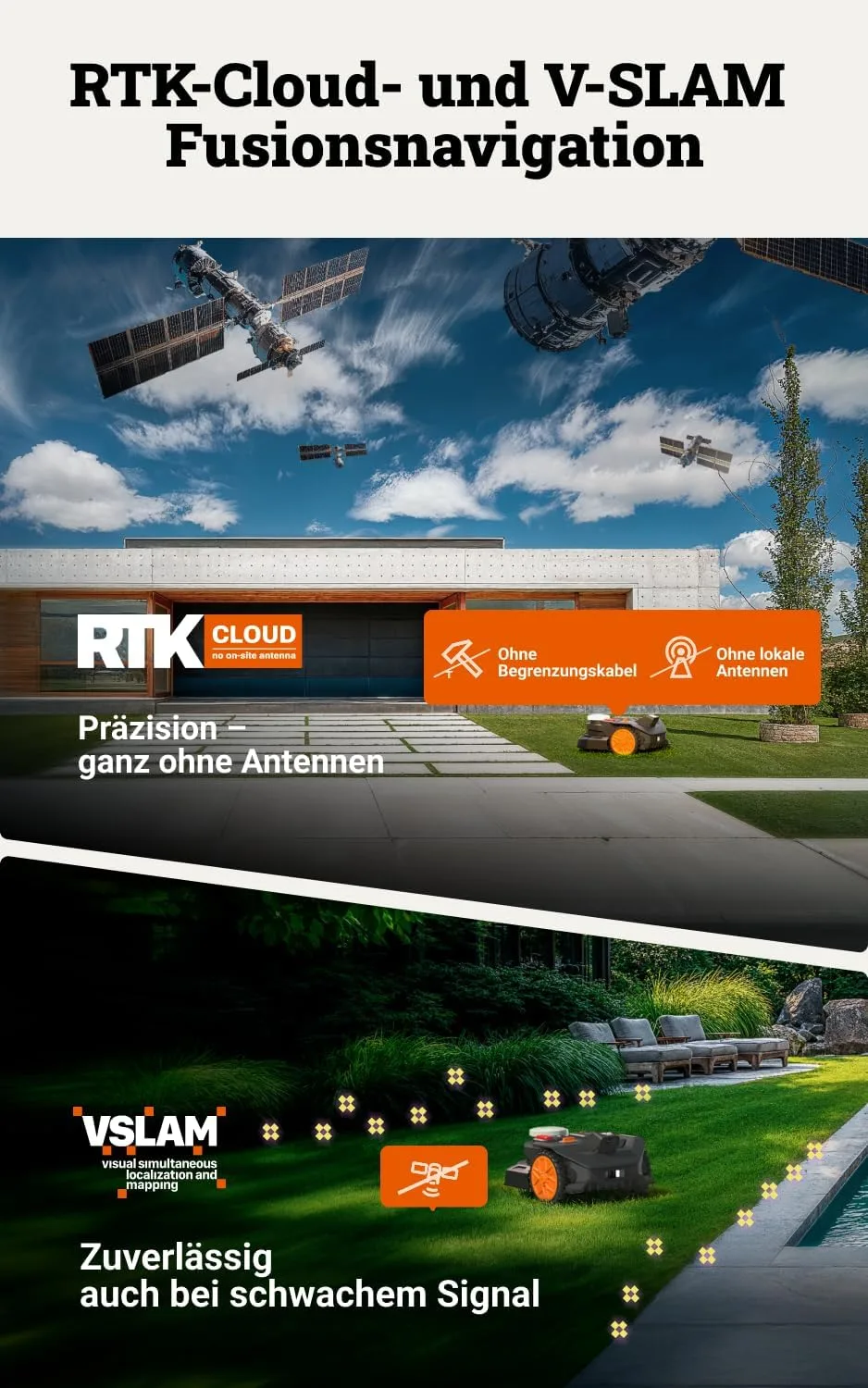 WORX Landroid Vision Cloud WR304E při sekání na malé až střední travnaté ploše