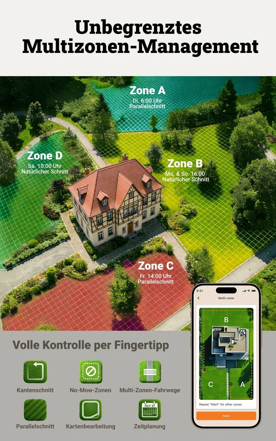 WORX Landroid Vision Cloud WR304E s nabíjecí stanicí a příslušenstvím v oficiálním produktovém obrázku