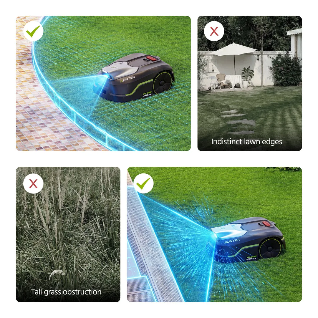 SUNTEK SRM2025 potřebuje jasné okraje trávníku pro čistou navigaci