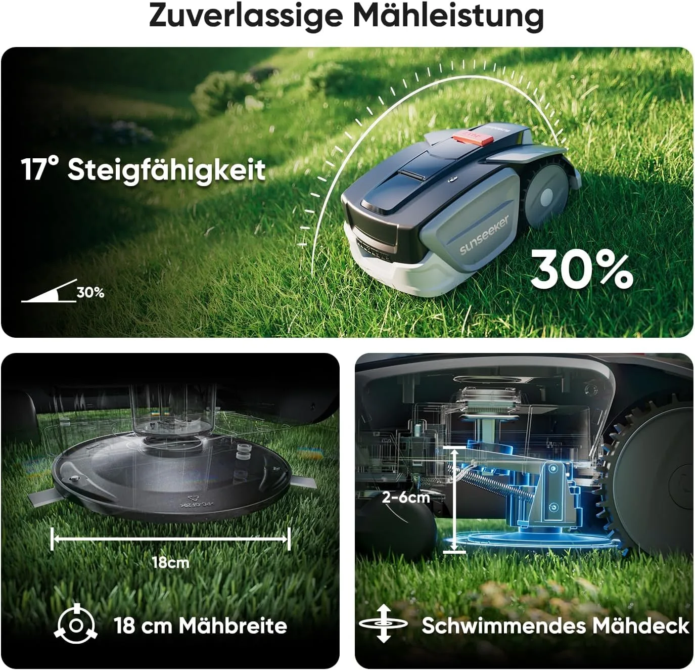 Sunseeker S3 s nabíjecí stanicí a příslušenstvím v oficiálním produktovém obrázku