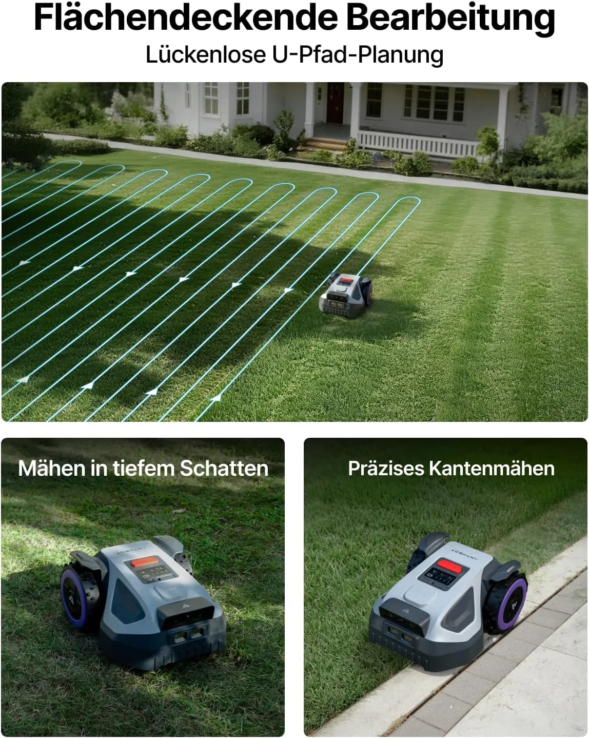 ANTHBOT M5 s dokovací stanicí a ovládáním přes aplikaci pro malé až střední zahrady