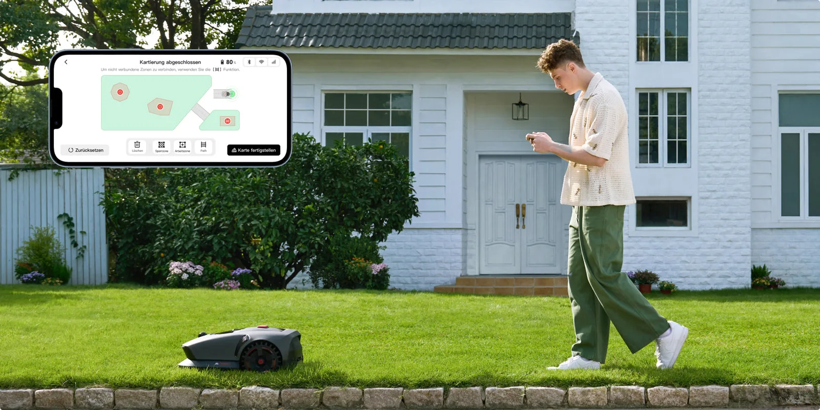 MOVA Mähroboter bei der Kartierung im Garten mit App