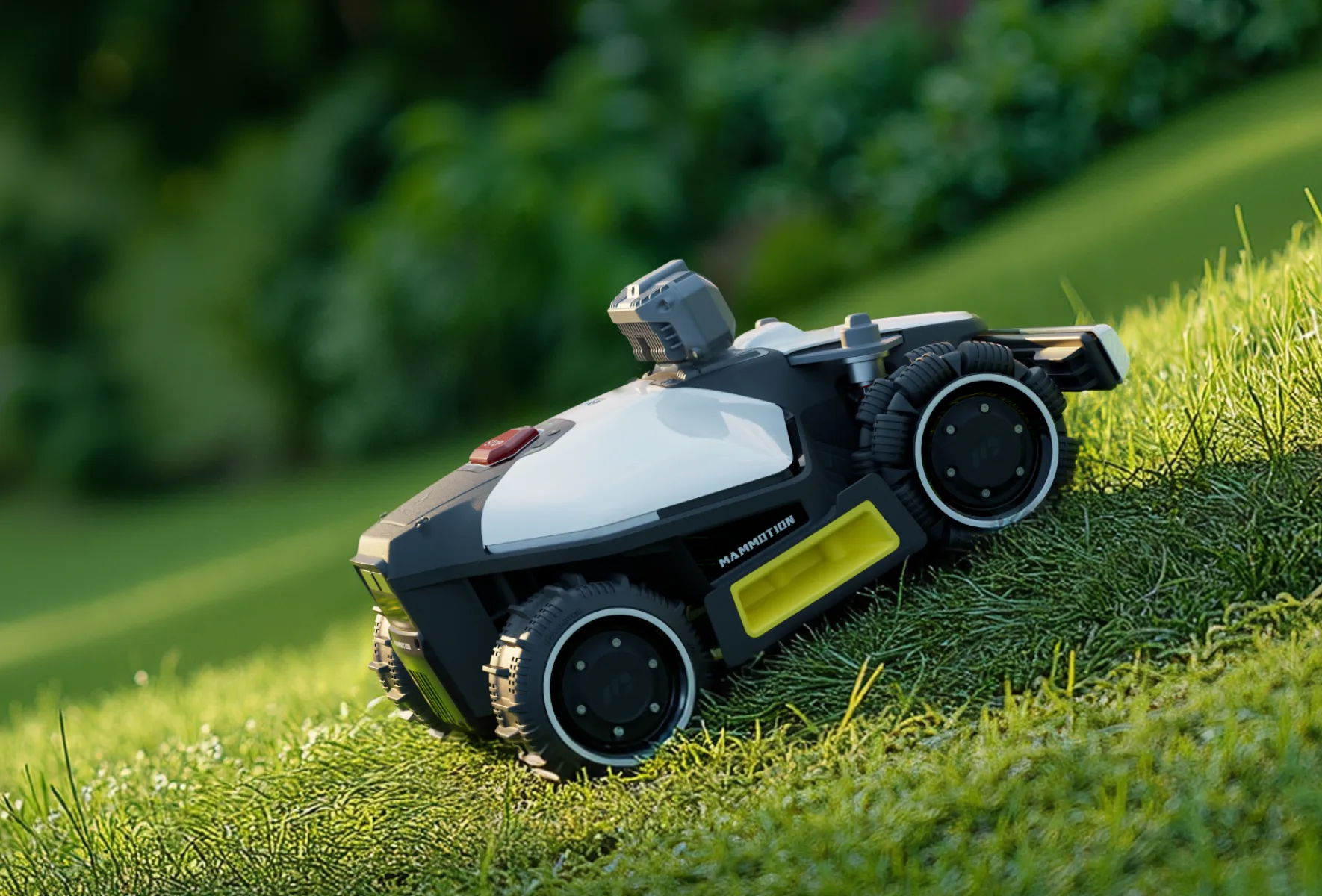 Mammotion LUBA Mini AWD LiDAR auf einer steilen Hanglage