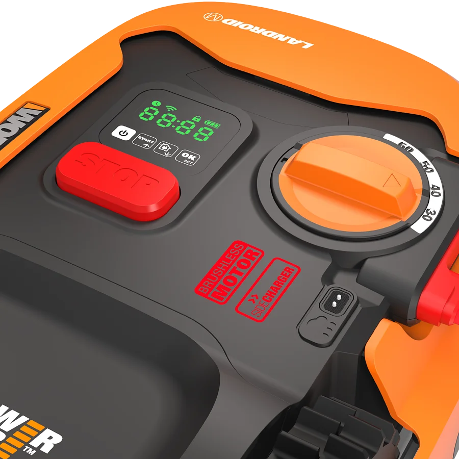 WORX Landroid S WR184E detailvaade ekraanist ja juhtnuppudest