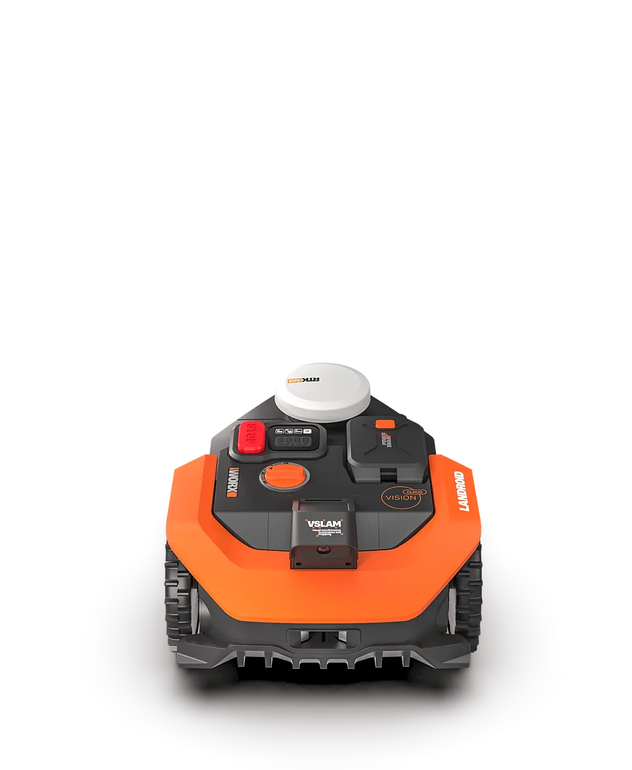 WORX Landroid Vision Cloud WR305E pohled zepředu s V-SLAM kamerovým modulem