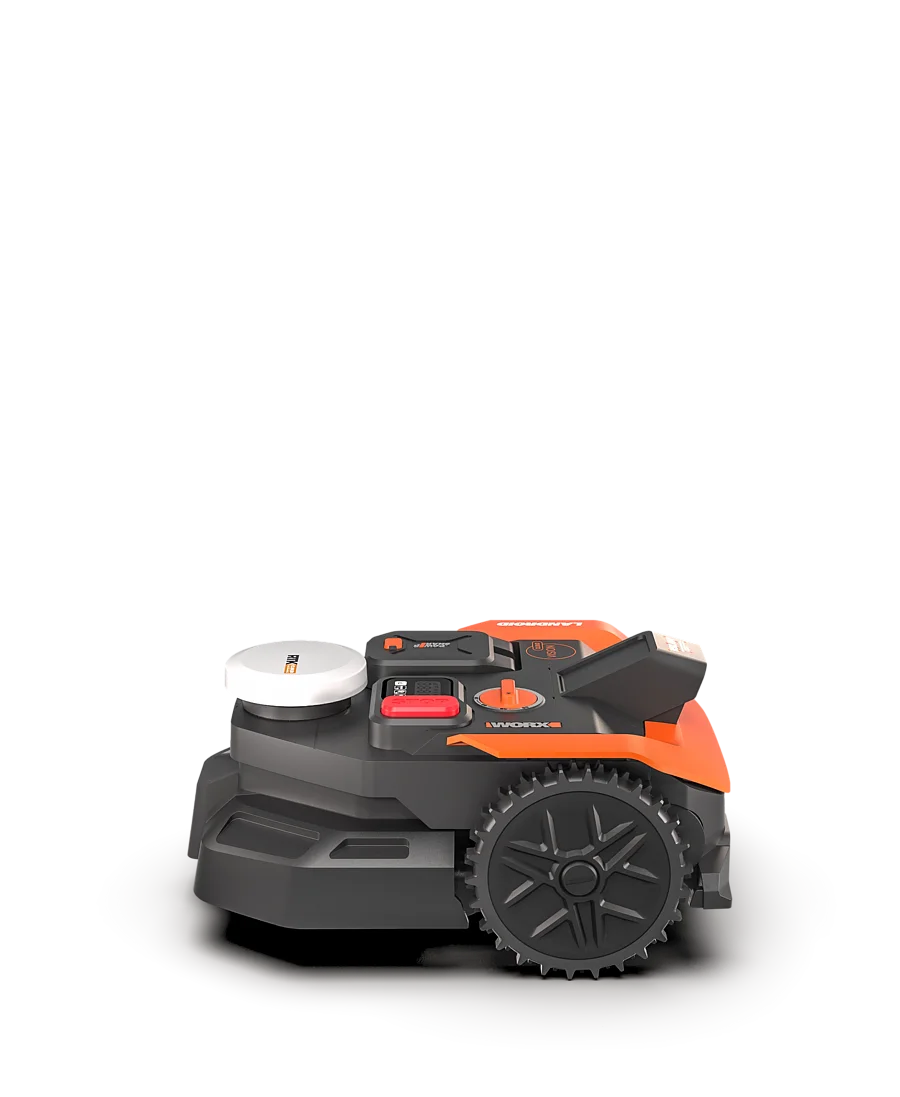 WORX Landroid Vision Cloud WR305E v bočním pohledu s RTK Cloud modulem