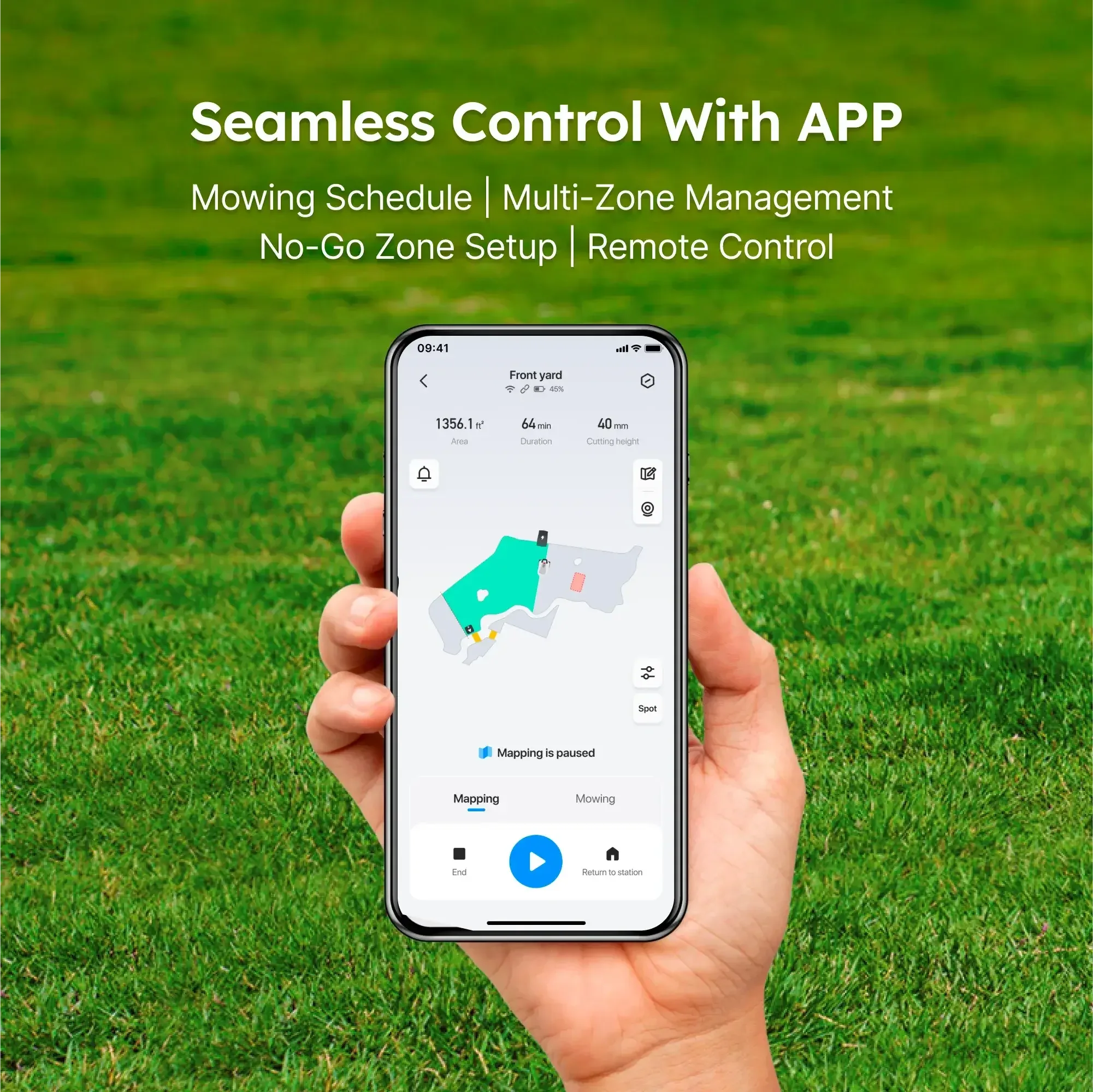 TerraMow app control on a smartphone