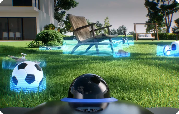 Sunseeker S4 v prostředí s rozpoznáváním překážek a vizualizací AI kamery